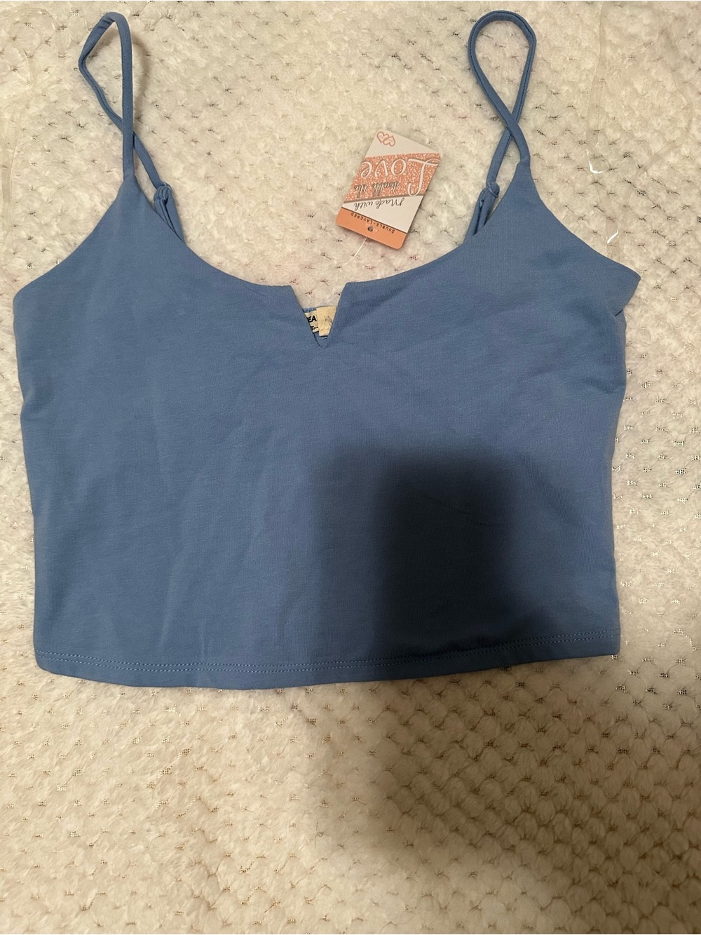 Heart Hips Dusty Blue Spaghetti Strap V-Notch Crop Cami